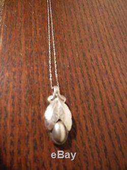 Georg Jensen Sterling Silver Floral Pendant with Silver Chain