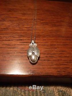 Georg Jensen Sterling Silver Floral Pendant with Silver Chain