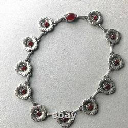 Georg Jensen Sterling Silver Flower Necklace No. 30A With Carnelian Cabochons
