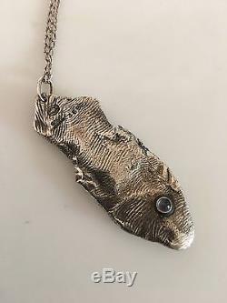 Georg Jensen Sterling Silver Pendant Necklace No. 365. Fish with Moonstones