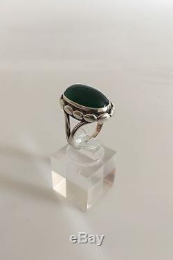 Georg Jensen Sterling Silver Ring #19 with Clear Green Agate