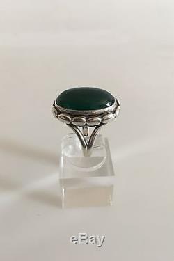 Georg Jensen Sterling Silver Ring #19 with Clear Green Agate