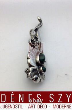 Georg Jensen sterling, silver 830, brooch #185 with russian malachites 1915-27