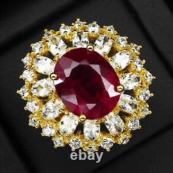 Gorgeous Blood Red Ruby Rare 12Ct 925 Sterling Silver Handmade Gold Flower Rings