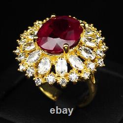 Gorgeous Blood Red Ruby Rare 12Ct 925 Sterling Silver Handmade Gold Flower Rings