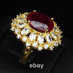 Gorgeous Blood Red Ruby Rare 12Ct 925 Sterling Silver Handmade Gold Flower Rings