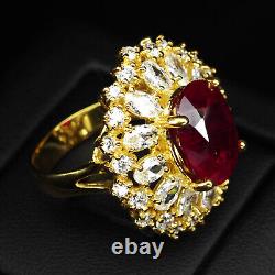 Gorgeous Blood Red Ruby Rare 12Ct 925 Sterling Silver Handmade Gold Flower Rings