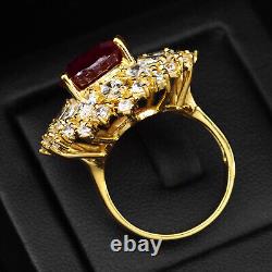 Gorgeous Blood Red Ruby Rare 12Ct 925 Sterling Silver Handmade Gold Flower Rings