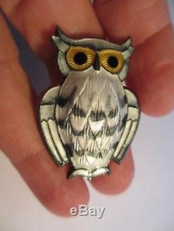 Gorgeous Vtg David Andersen Norway Sterling Guilloche Enamel Owl Pin/brooch-nr