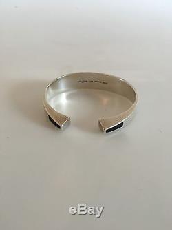 Hans Hansen Sterling Silver Bangle Bracelet No 201E with Black Ornamental Pieces
