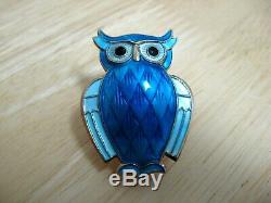Horned Owl Pin / Brooch Guilloche Enamel Sterling Silver David Andersen