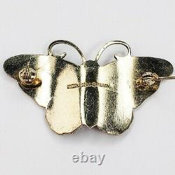 Hroar Prydz Norway 925 Sterling White Guilloche Enamel Moth Butterfly Pin Brooch