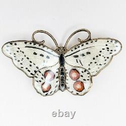 Hroar Prydz Norway 925 Sterling White Guilloche Enamel Moth Butterfly Pin Brooch