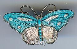 Hroar Prydz Norway Vintage Sterling Silver Blue Pink Enamel Butterfly Pin Brooch