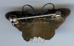 Hroar Prydz Norway Vintage Sterling Silver Blue Pink Enamel Butterfly Pin Brooch