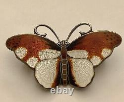 Hroar Prydz Sterling Butterfly Guilloche Enamel Pin Brooch, Norway, Mid-century