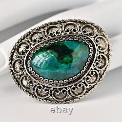 Israel Original Vintage Silver Chrysocolla Gemstone Estate Pendant Brooch Pin