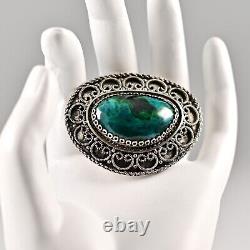 Israel Original Vintage Silver Chrysocolla Gemstone Estate Pendant Brooch Pin