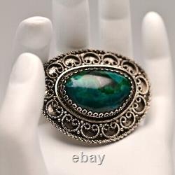 Israel Original Vintage Silver Chrysocolla Gemstone Estate Pendant Brooch Pin