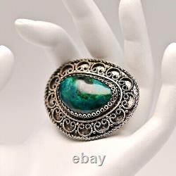 Israel Original Vintage Silver Chrysocolla Gemstone Estate Pendant Brooch Pin