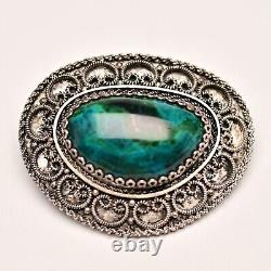 Israel Original Vintage Silver Chrysocolla Gemstone Estate Pendant Brooch Pin