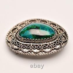 Israel Original Vintage Silver Chrysocolla Gemstone Estate Pendant Brooch Pin