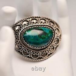 Israel Original Vintage Silver Chrysocolla Gemstone Estate Pendant Brooch Pin