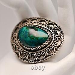 Israel Original Vintage Silver Chrysocolla Gemstone Estate Pendant Brooch Pin