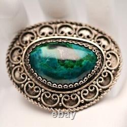 Israel Original Vintage Silver Chrysocolla Gemstone Estate Pendant Brooch Pin