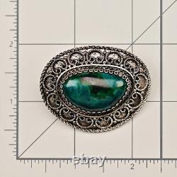 Israel Original Vintage Silver Chrysocolla Gemstone Estate Pendant Brooch Pin