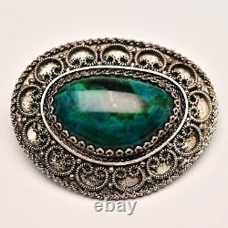 Israel Original Vintage Silver Chrysocolla Gemstone Estate Pendant Brooch Pin