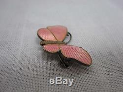 Ivar T. Holth Norway Sterling Silver Pink Guilloche Enamel Butterfly Pin