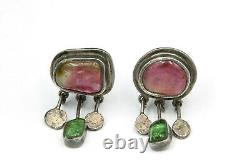 JANE WIBERG Rare Sterling Silver Clip on Earrings with Pink Glass Stones c. 1970