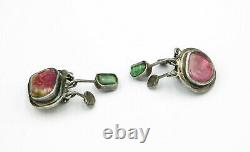 JANE WIBERG Rare Sterling Silver Clip on Earrings with Pink Glass Stones c. 1970
