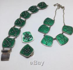 K. A Rasmussen Sterling Silver Enamel Necklace, Bracelet and Earrings, Norway
