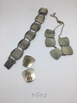 K. A Rasmussen Sterling Silver Enamel Necklace, Bracelet and Earrings, Norway