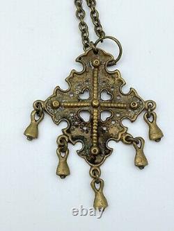 Kalevala Koru Finland Vintage Bronze Cross Necklace Marked Signed