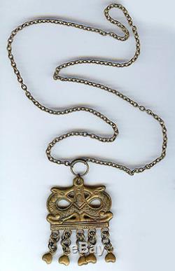 Kalevala Koru Finland Vintage Bronze Dragons Dangle Necklace
