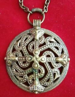 Kalevala Koru Kk Finland Bronze Necklace Vintage Pendant Cross Viking Motif Vtg
