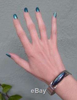 Kaunis Koru Modernist Vintage Sterling Silver Blue Spectrolite Hinged Bracelet