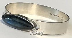 Kaunis Koru Modernist Vintage Sterling Silver Blue Spectrolite Hinged Bracelet