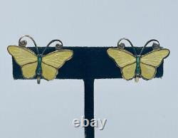 Kristian Hestenes Norway Vintage Sterling Silver Enamel Butterfly Earrings