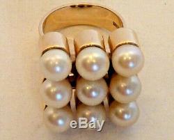 Kupittaan Kulta 14k Gold Minimalist Ring, 9 White Pearls In Threes, Finland 585