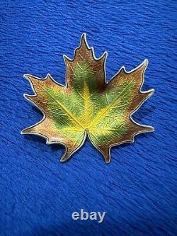 Large 2 Vintage Norway Hroar Prydz Enamel Maple Leaf Brooch Sterling Silver