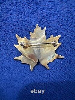 Large 2 Vintage Norway Hroar Prydz Enamel Maple Leaf Brooch Sterling Silver