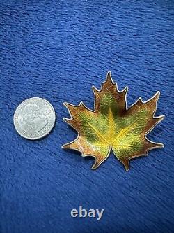 Large 2 Vintage Norway Hroar Prydz Enamel Maple Leaf Brooch Sterling Silver