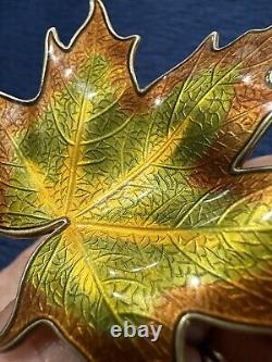 Large 2 Vintage Norway Hroar Prydz Enamel Maple Leaf Brooch Sterling Silver