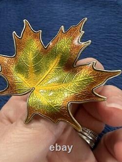 Large 2 Vintage Norway Hroar Prydz Enamel Maple Leaf Brooch Sterling Silver