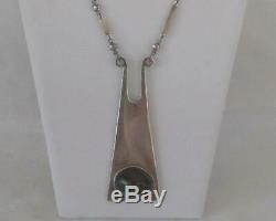 Large Vintage Danish Modernist Sterling Silver Necklace Agate Cab Mid Century A