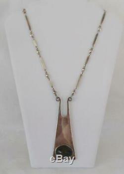 Large Vintage Danish Modernist Sterling Silver Necklace Agate Cab Mid Century A
